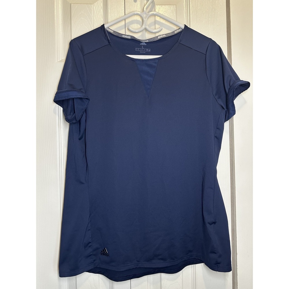 Adidas Women's Navy Performance V-Neck Athletic Tee - Size L #123